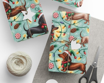 Dackel Weihnachtsgeschenkpapier, Dackel Hund Urlaub Geschenkpapier, festliches Dackel Papier, niedliches Haustier-Liebhaber Geschenkpapier, Weihnachtsgeschenkpapier