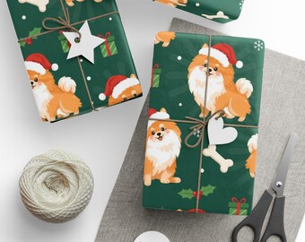Pomeranian Christmas Wrapping Paper, Cute Dog Holiday Paper, Pet Lover Gift Wrap, Festive Xmas Paper, Dog Breed Theme Paper