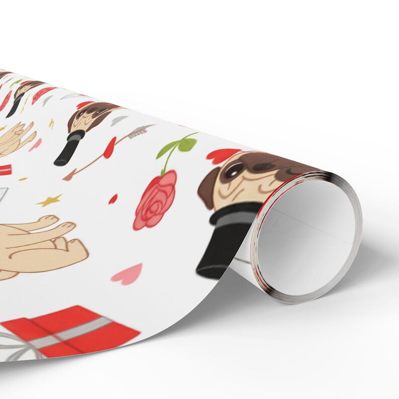Pug Wrapping Paper, Valentine, Heart, Letter, Hat, Dogs, Pets, Love ...