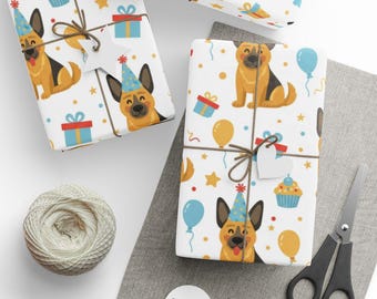 German Shepherd Wrapping Paper, Birthday Dog Gift Wrap, Party Animal Paper, Cute Puppy Gift, Festive Wrap, Dog Lover Present