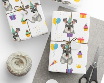 Schnauzer Geschenkpapier, Geburtstagsgeschenkpapier, Party Geschenkpapier, Süßer Welpe Geschenkpapier, Feier Geschenkpapier, Hundeliebhaber Geschenk, Festliche Geschenkverpackung