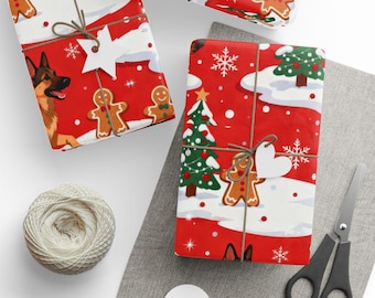 Papel de regalo navideño de pastor alemán, papel de regalo navideño para perros, papel de regalo festivo para amantes de las mascotas, productos varios, decoración navideña