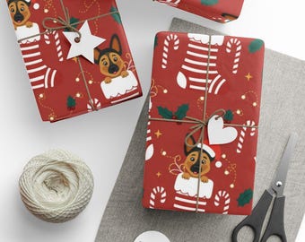 Papel de regalo navideño para pastor alemán, papel de regalo para perros, regalo para amantes de las mascotas, decoración festiva, productos varios