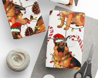 Pastor alemán navideño, papel de regalo, productos varios, perros festivos, patrón festivo, papel de regalo, amante de los perros, decoración navideña
