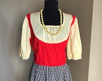 50er Jahre rot gelb und blau Gingham Rockabilly Swing-Kleid/Medium Vintage/Halloween-Kostüm