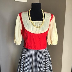 50s Red Yellow and Blue Gingham Rockabilly Swing Dress/Medium Vintage/Halloween Costume