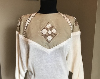 80s dames I. B. Diffusion gebreide trui/80s linnen en gebreide trui/80s Fashion/Vintage grote, moderne dag medium