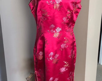 90s Sheer Floral and Glitter Dot Cheongsam US 10