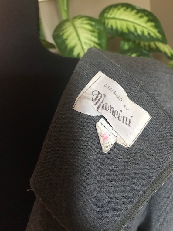 50s Gray Mancini Wool Knit Dress with Ivory Bib/M… - image 6