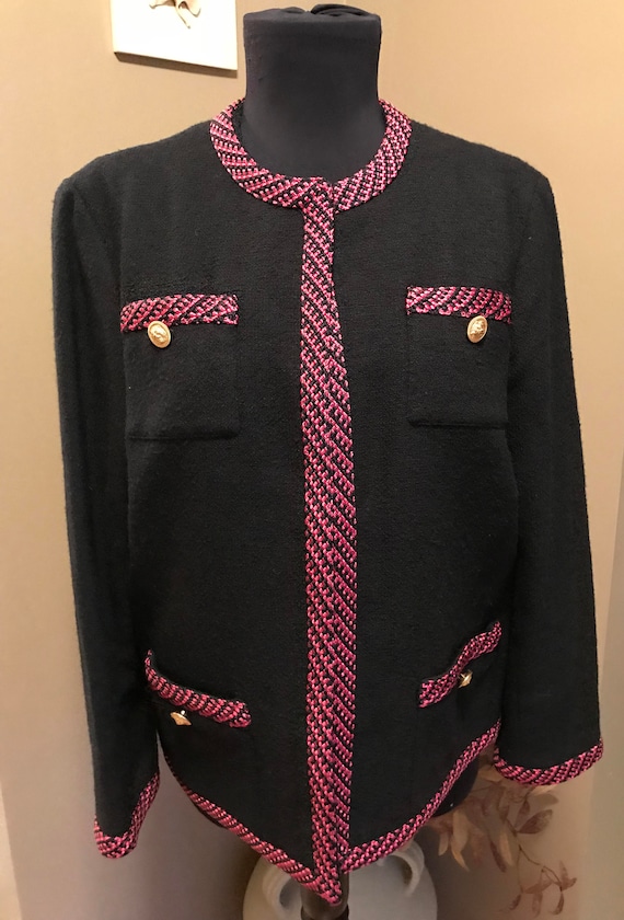 70s Abe Schrader Black Knit Jacket with Fuchsia Li