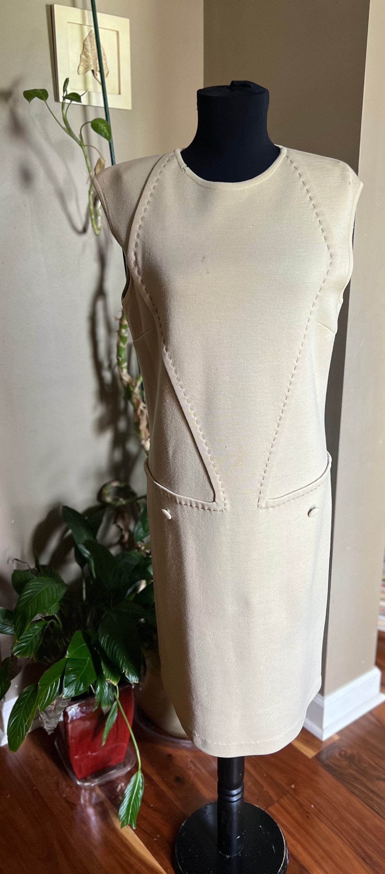 calvin klein white dress with gold zipper Calvin Klein Lace-Up V-Neck Zipper Sleeve Dress Black Gold Detailing S main image 1