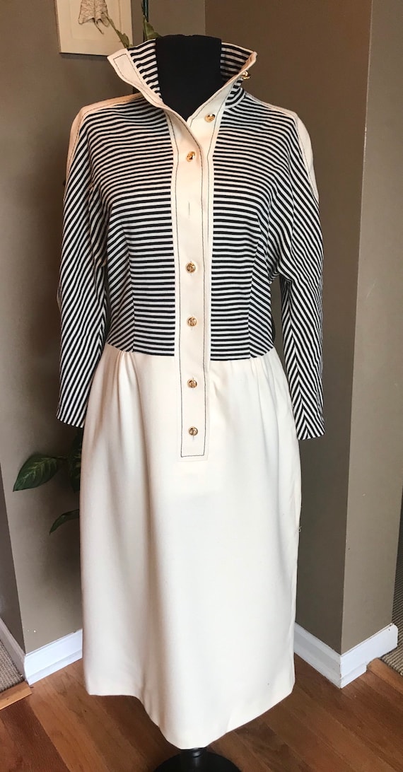 90s Sporting Goods Striped Wool Dress/Modern Day Medium/European Vintage