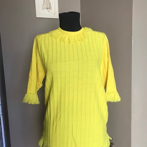 70s Canary Yellow Helen Sue Knit Top/ Large Vintage/ Modern Day Large
