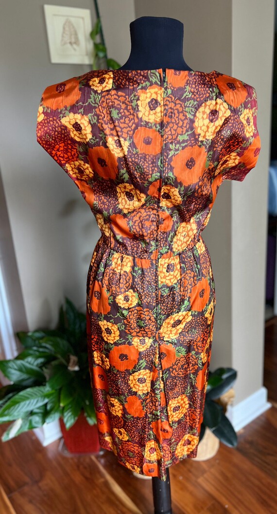 60s Brown Floral Secretary Wiggle Dress/ Modern D… - image 3