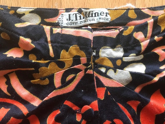 70s J. Tiktiner Black Print Skirt/ French Vintage… - image 8