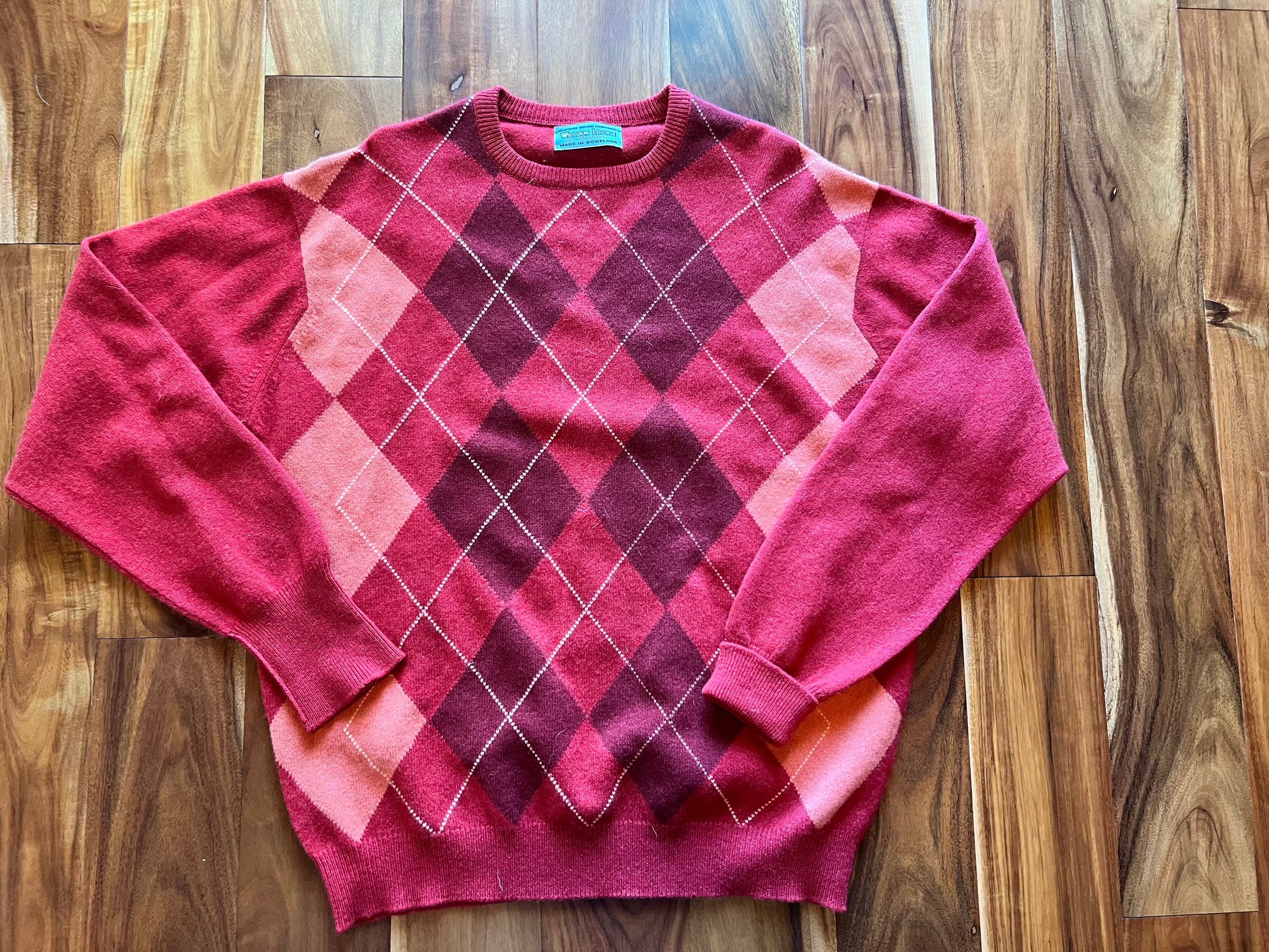 Red argyle shop sweater
