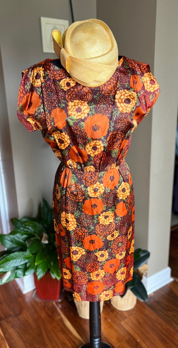 60s Brown Floral Secretary Wiggle Dress/ Modern D… - image 6