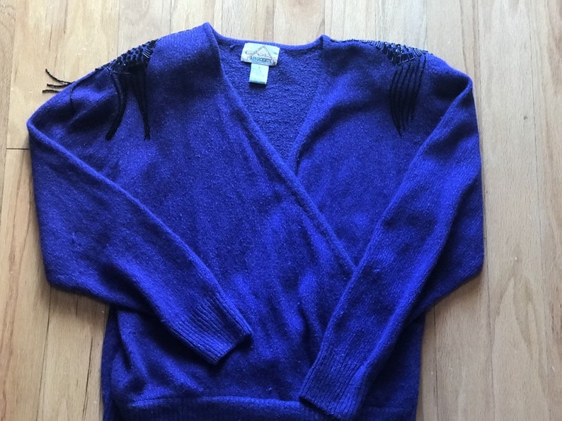 90s Purple Aphrodite Faux Wrap Sweater Modern Day LargeIndigo Sweater