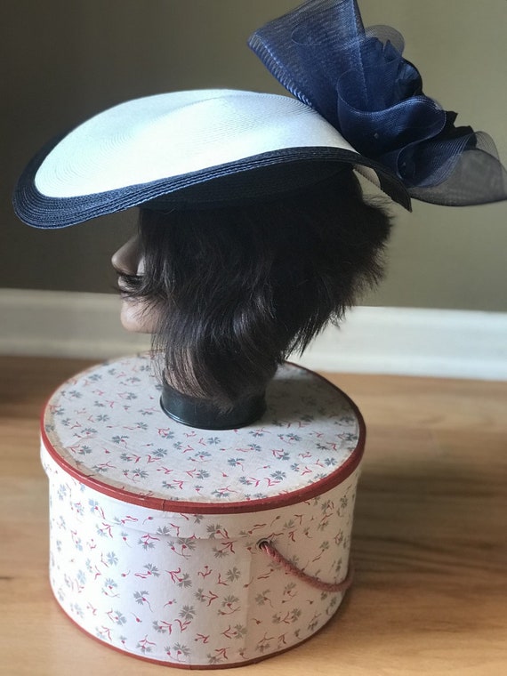 80s Navy and White Hat/ Jody G for Sylvia of St. Louis/ 80s Hat/ Vintage  Headwear 