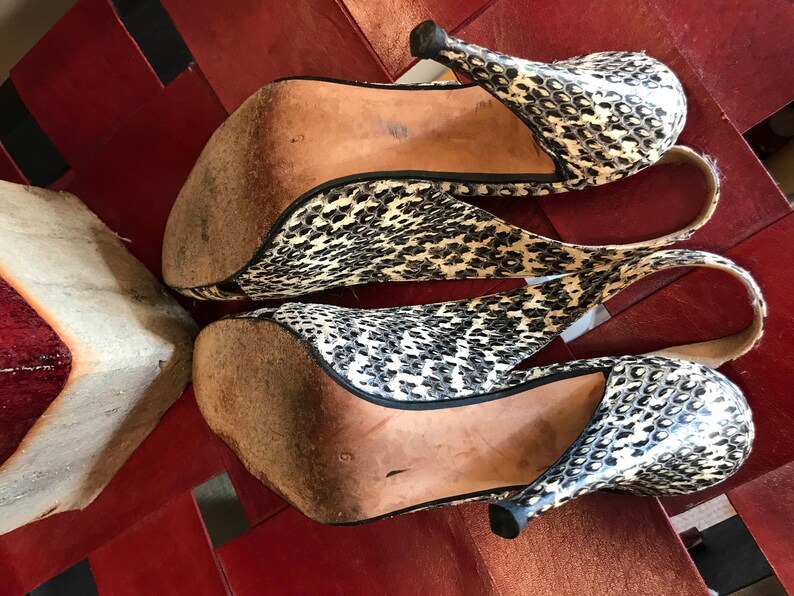 80s Vintage Andrea Pfister Snakeskin Slingback Pumps Shoes Size 9 M