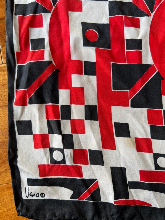 70s Vera Scarf/ Geometric Print Scarf/ Red, Black… - image 1