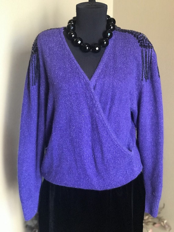 90s Purple Aphrodite Faux Wrap Sweater/ Modern Day