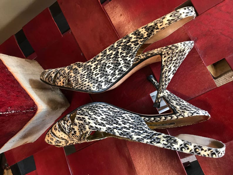 80s Vintage Andrea Pfister Snakeskin Slingback Pumps Shoes Size 9 M