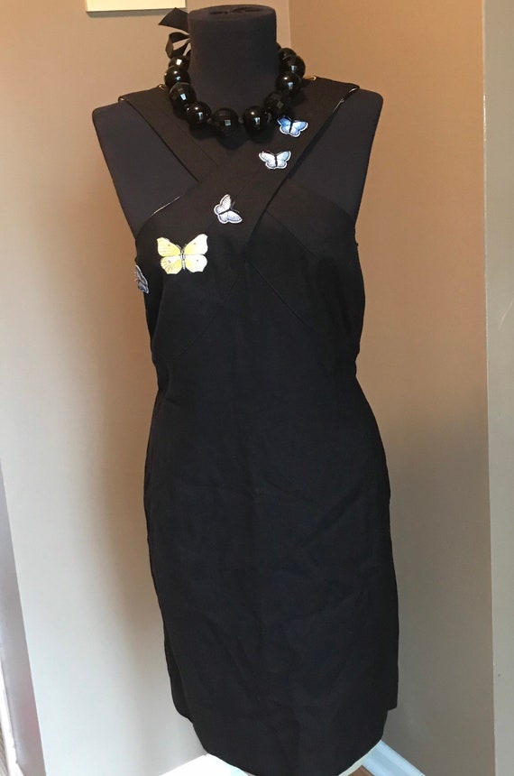 90s Jackie Bernard Black Sleeveless Butterfly Dres