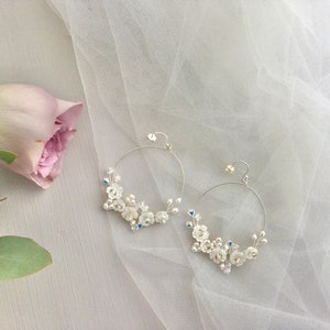 Boho bridal earrings,hoop floral earrings,boho jewellery,bridal accessories,silver hoop earrings,wedding accessories,silver wreath earrings