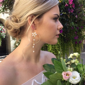 Bridal boho hoop earrings,pearl statement earrings,gold boho earrings,silver boho earrings,rose gold boho earrings,bridal jewellery,boho