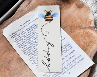 Bee Happy Cute Spring Laminated Bookmark / Literary Gift / Cute Spring Bookmark