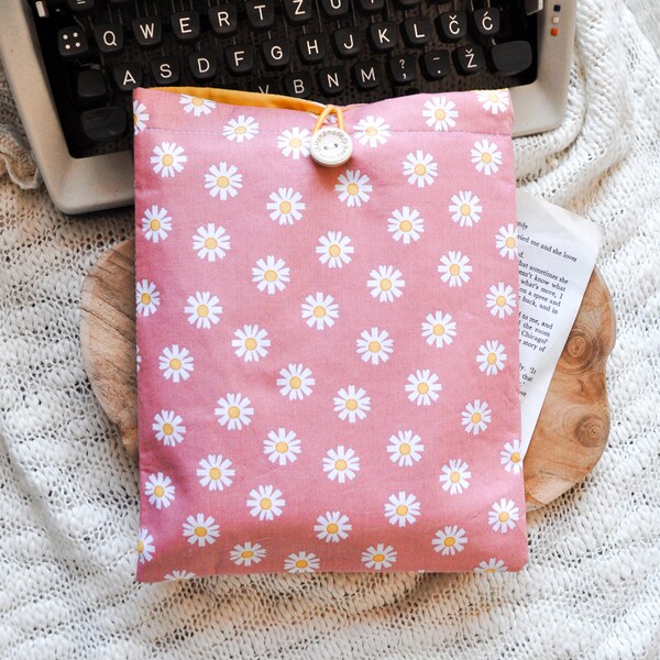 Daisy Floral Spring Book Sleeve, Couverture de livre, Protecteur de livre, Pochette de livre, Manchon de tablette, Manchon de livre rembourré, Livre Accessoires Kindle Sleeve