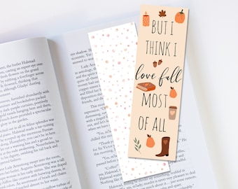 I Love Fall, Autumn Bookmark, Laminated Bookmark, Bibliophile, Bookish Gift, Readers Gift, Autumn Bookmark, Book Lovers, Fall Bookmark