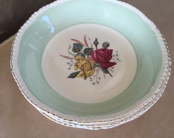 Wood & Sons Vegetable Bowls - Vintage/Antique Collectible - 8" - Rose Pattern - Scalloped Gold edges