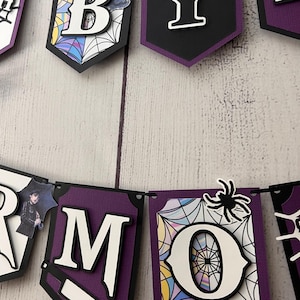 Spooky Goth Girl Wednesday Banner - Happy Birthday Banner - Wednesday Birthday - Birthday Theme Party Decor