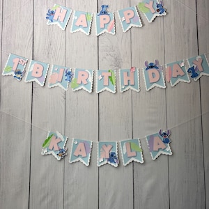 STITCH Birthday Banner Party Decor Soft pastels Happy B-day +Name