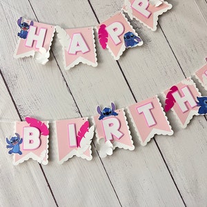 STITCH Birthday Banner Party Decor Soft pastels All Pink Shades