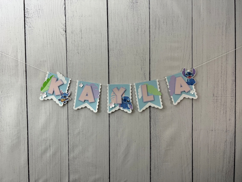 STITCH Birthday Banner Party Decor Soft pastels Name Only