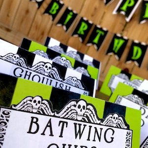 Beetlejuice BirthdAy PartY DecOr Halloween Birthday Beetle Juice BAnner & Food Tents with Printed Food/Dessert Table Sign