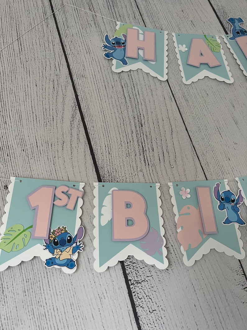 STITCH Birthday Banner Party Decor Soft pastels Custom 15-21 Letters