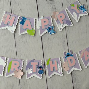 STITCH Birthday Banner Party Decor Soft pastels Lt Pink / Lt Blue