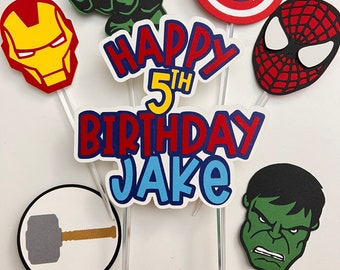 Avengers Cupcake Toppers, Superhero Party Decor, Set of 6