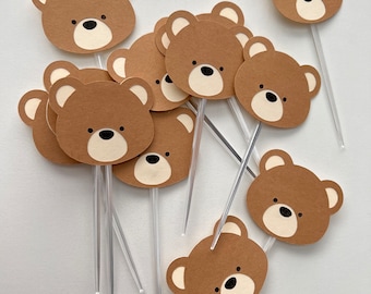 Teddy Bear Cupcake Toppers: Beary First Birthday Party Decor (Set of 12)