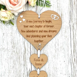 Engagement Gift Personalised Hanging Hearts Wooden Plaque | Engagement Gift Heart Plaque