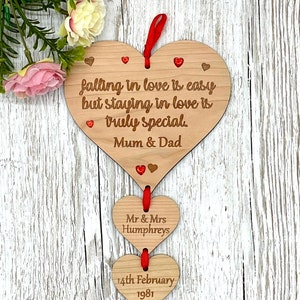 Ruby Anniversary Personalised Hanging Hearts Plaque | Ruby Wedding Anniversary Gift Husband Wife