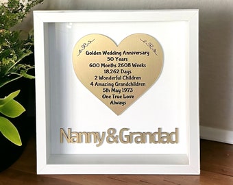 Golden Wedding Anniversary Personalised Frame | 50th Anniversary Gold Heart Frame | Anniversary Gifts