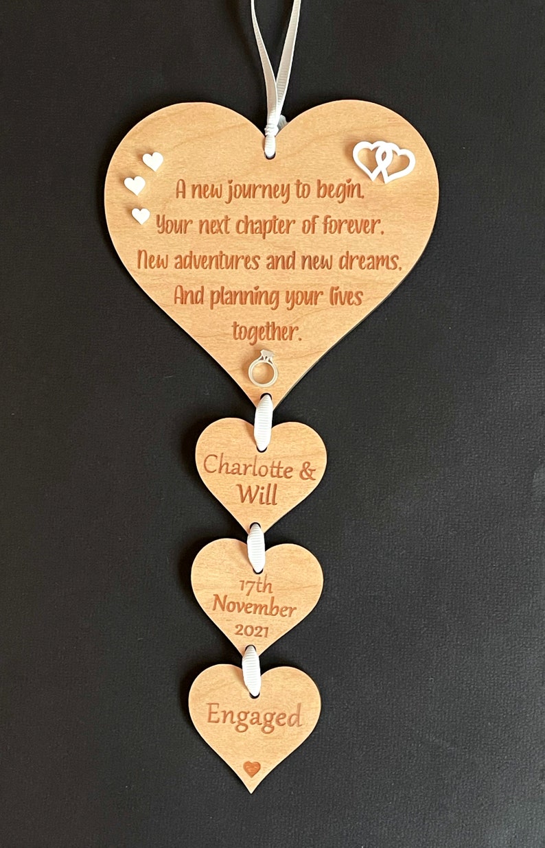Engagement Gift Personalised Hanging Hearts Wooden Plaque Etsy