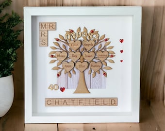 Ruby Wedding Anniversary Gift And Family Tree. 40th Wedding Anniversary. Family Tree. Parents Anniversary Gift. Scrabble Wall Art
