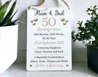 Golden Wedding Anniversary Gift. Personalised 50th Anniversary Plaque| Parents Anniversary Gift.