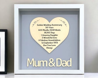 Golden Wedding Anniversary Personalised Frame | 50th Anniversary Gold Heart Frame | Anniversary Gifts